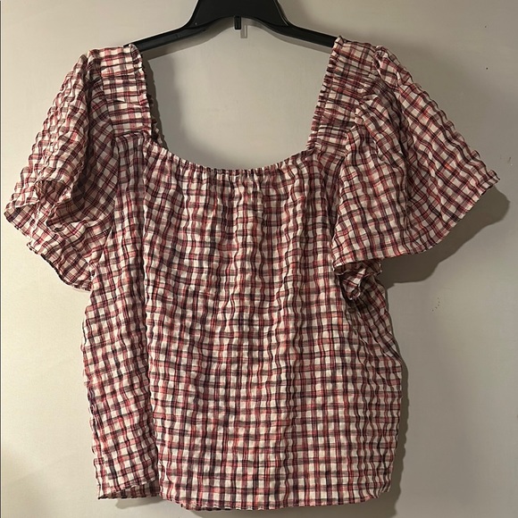 Zac and Rachel Women’s Top Blouse Plaid Square Neck Short Sleeve Size 2 X - Picture 4 of 7